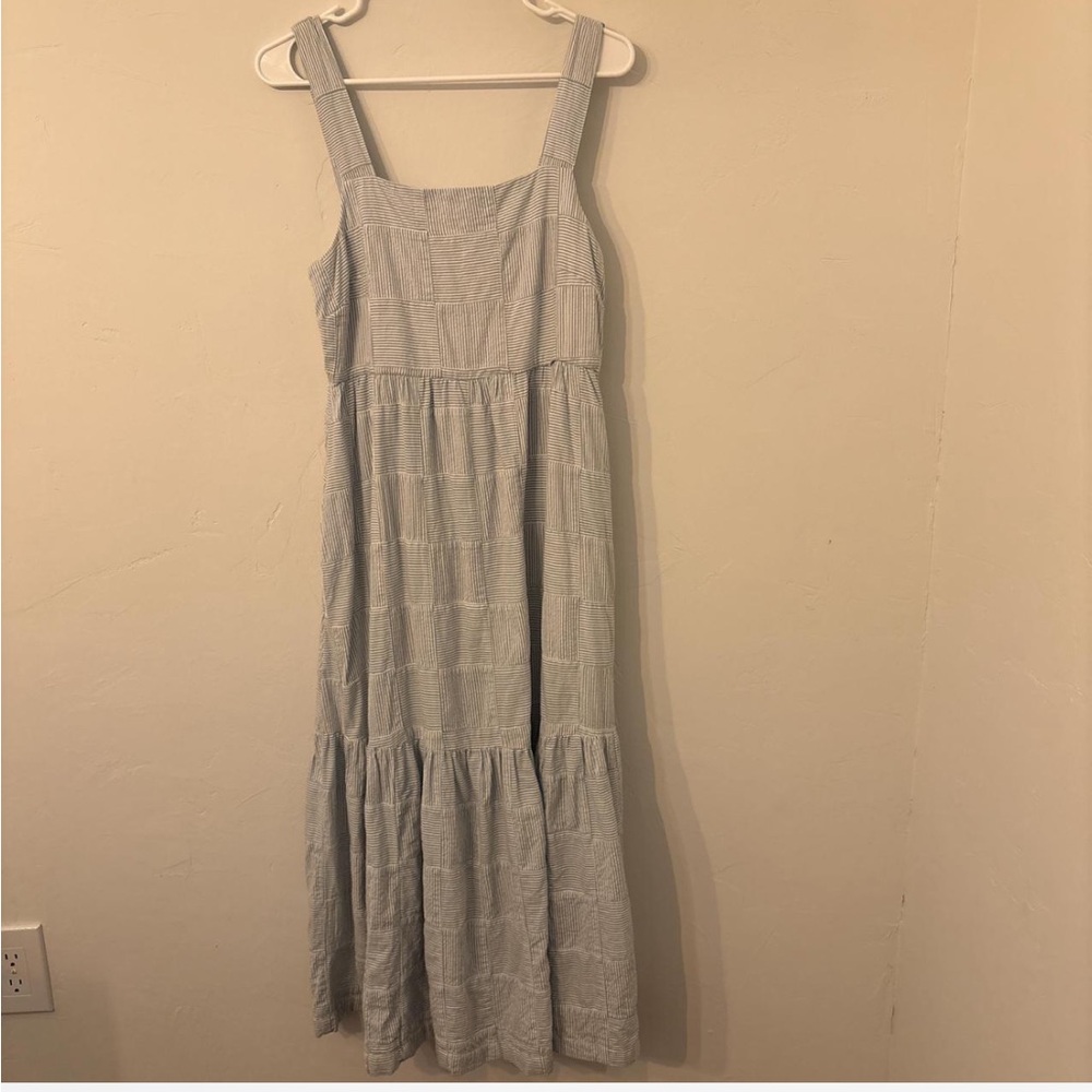 Madewell Gray and Blue Tiered Sleeveless Maxi Dress